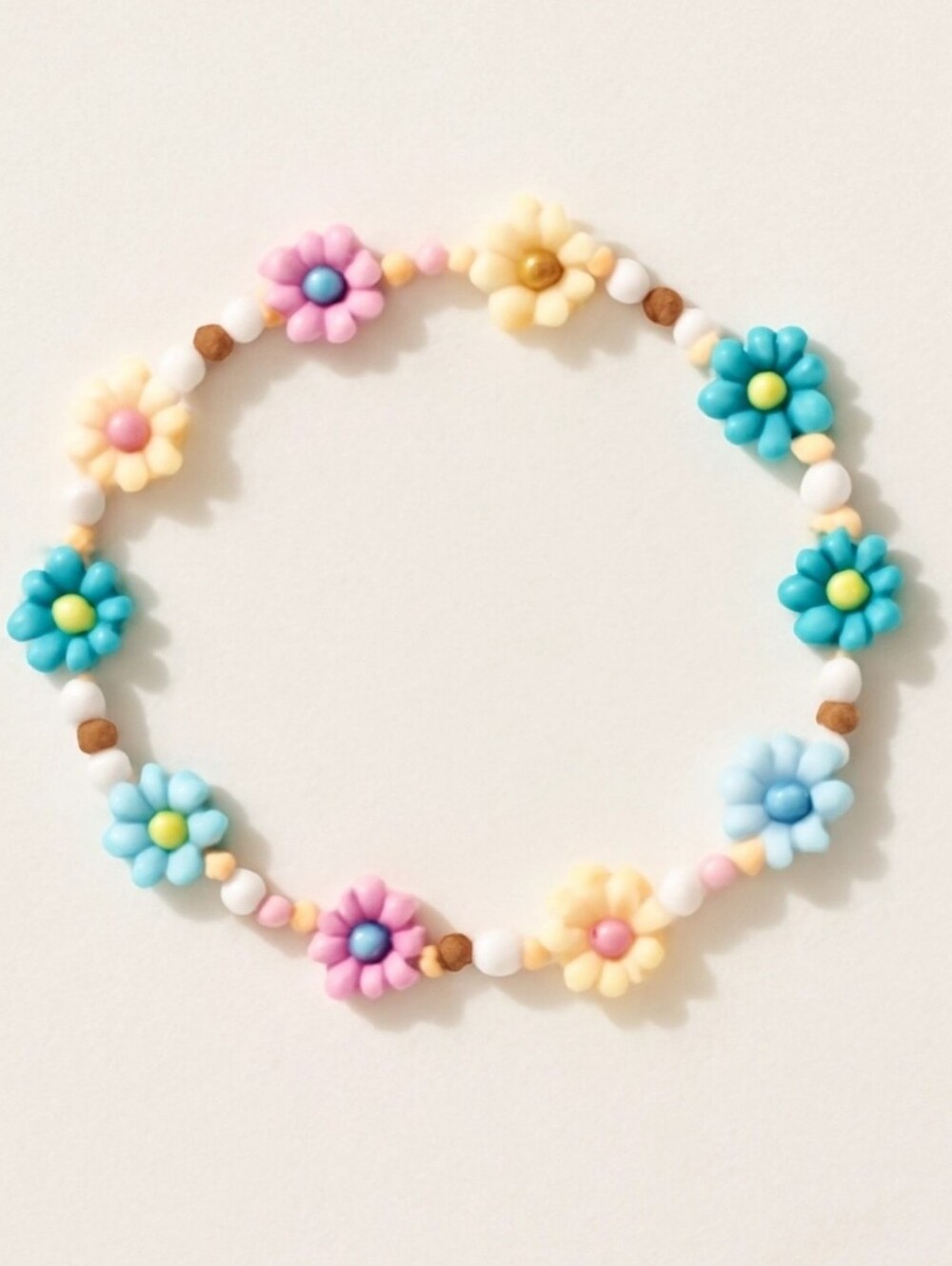 Beaded Flower Bracelet - Pink, Blue & Yellow